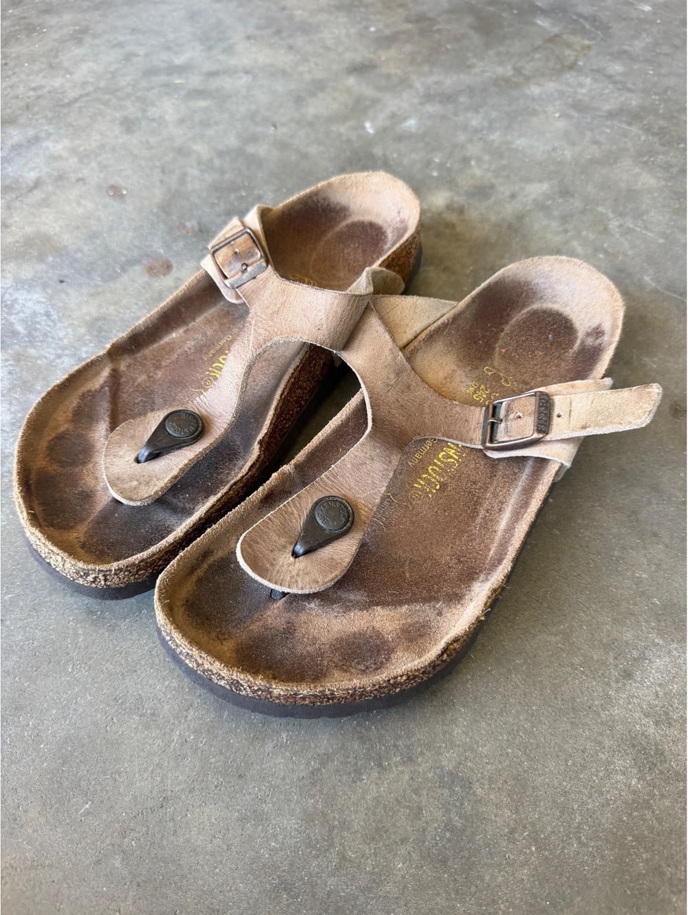 Birkenstock Taupe Suede Thong Sandals Size 38